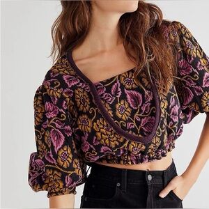 FREE PEOPLE Black Floral Crop Top